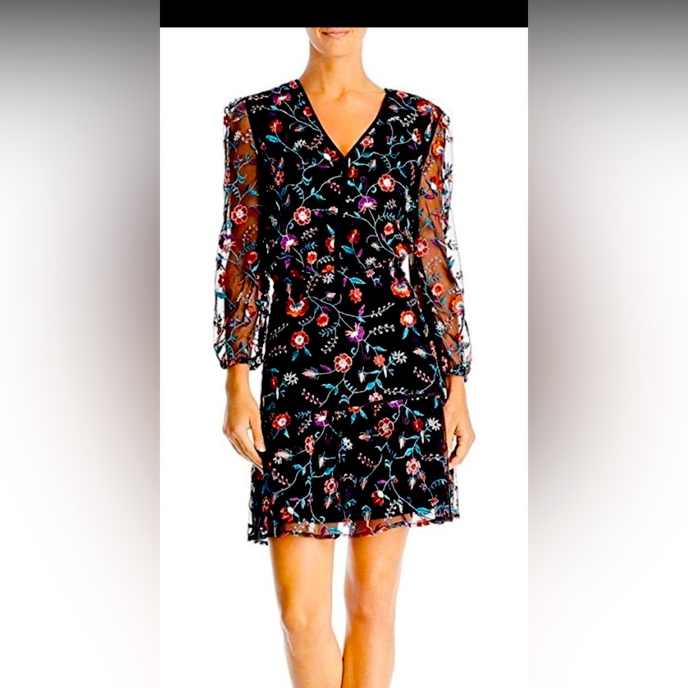 Sam Edelman dress with sheer embroidered sleeves Size 10 New w Tag black